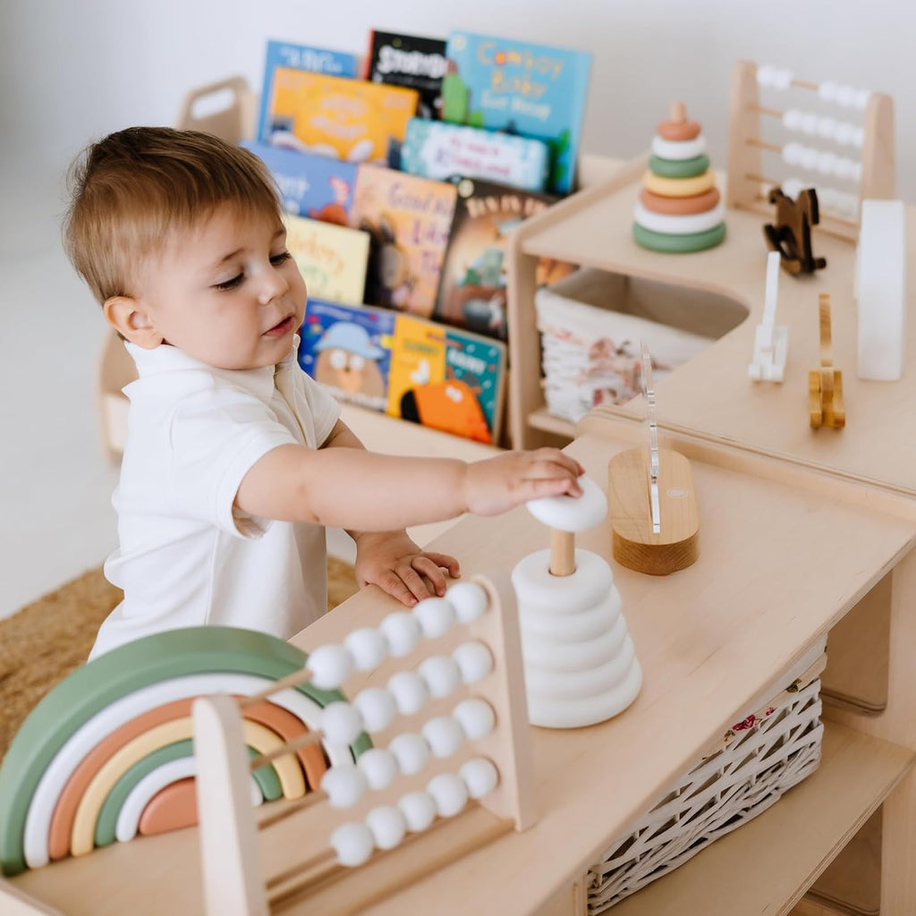 Montessori Bookshelf + Small Toy Shelf + Corner Toy Shelf, Wooden Shelf, Kids Bookcase, Toy Storage, Kids Furniture, Montessori Shelf (SET of 3 Shelves)