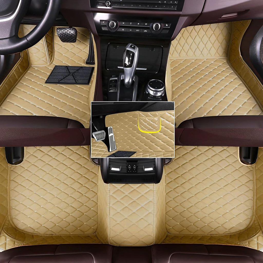 Custom Fit Leather Car Floor Mats for Hyundai Elantra 2021-2025,Waterproof Anti-Slip Vehicle Floor Liners, Durable Easy Clean Interior Protection Mats(Full Set/Beige)