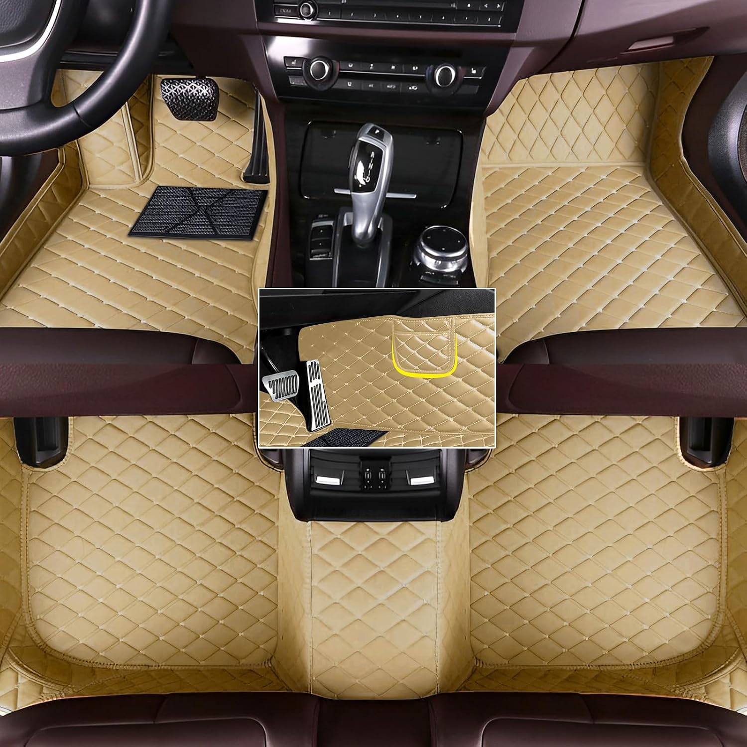 Custom Fit Leather Car Floor Mats for Hyundai Elantra 2021-2025,Waterproof Anti-Slip Vehicle Floor Liners, Durable Easy Clean Interior Protection Mats(Full Set/Beige)