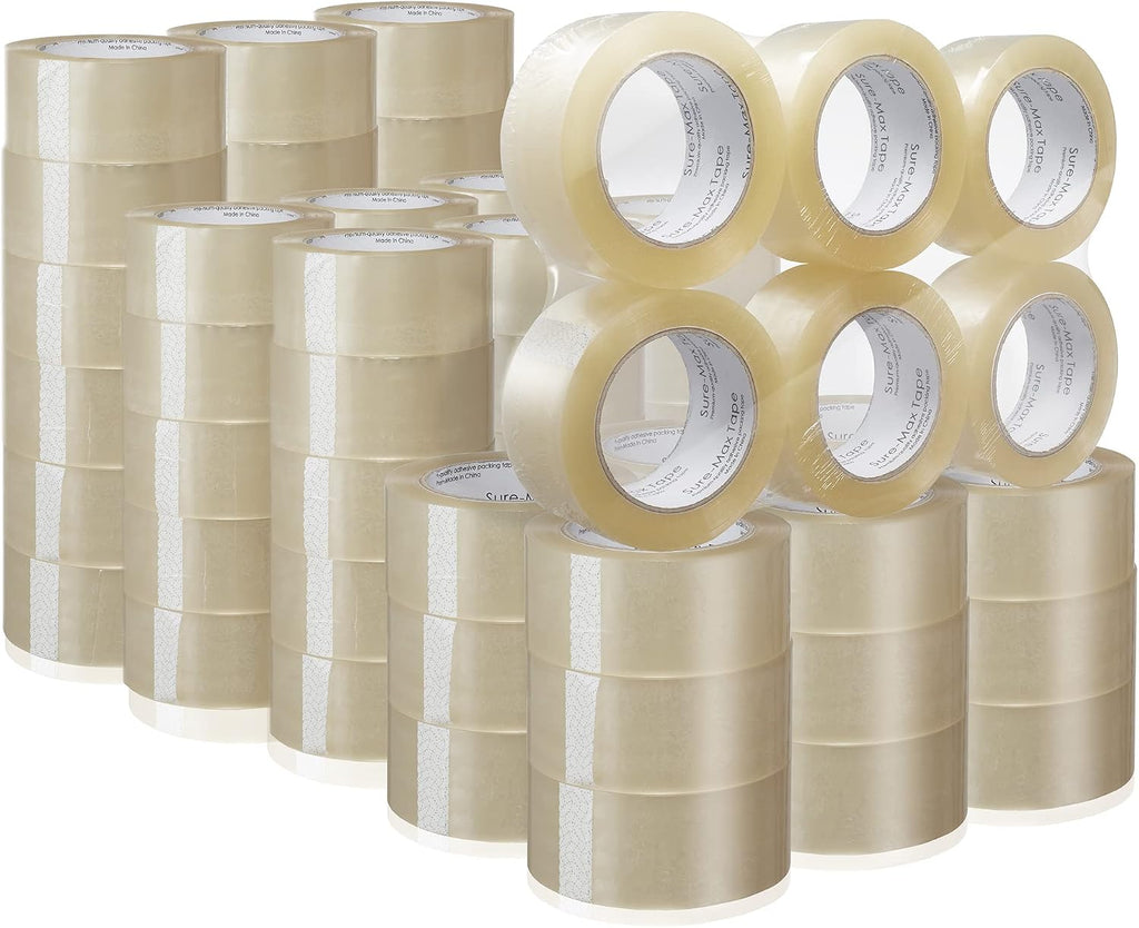 Sure-Max Premium Carton Packing Tape 2.0 mil 330 Feet (110 Yards) - Clear - 2 Cases (72 Rolls Total)