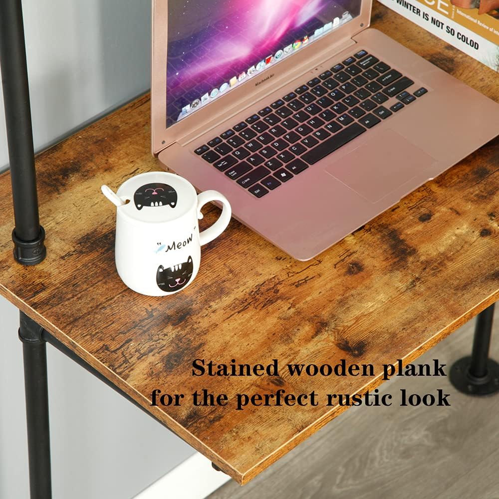 ZIOTHUM Wall Mounted Desk with Shelves, Industrial Ladder Style Floating Desk for Small Spaces, Computer Table with Storage Shelves, Rustic Pipe Bookcase for Bedroom(36x20x81in)