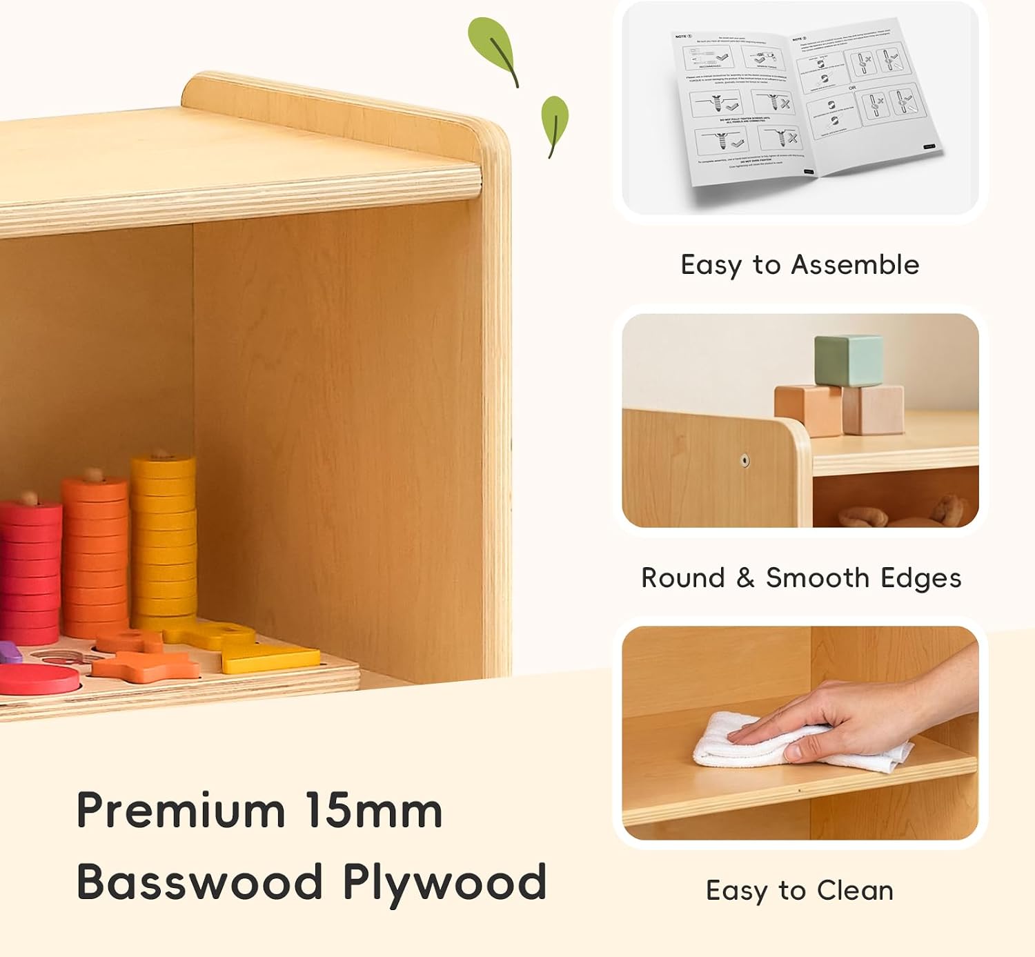 OOOK L-Shape Montessori Bookshelf for Compact Corner Space, Fits Shelf Combination Series in Kids Room, Daycare Center, Nursery, Classroom, Kindergarten