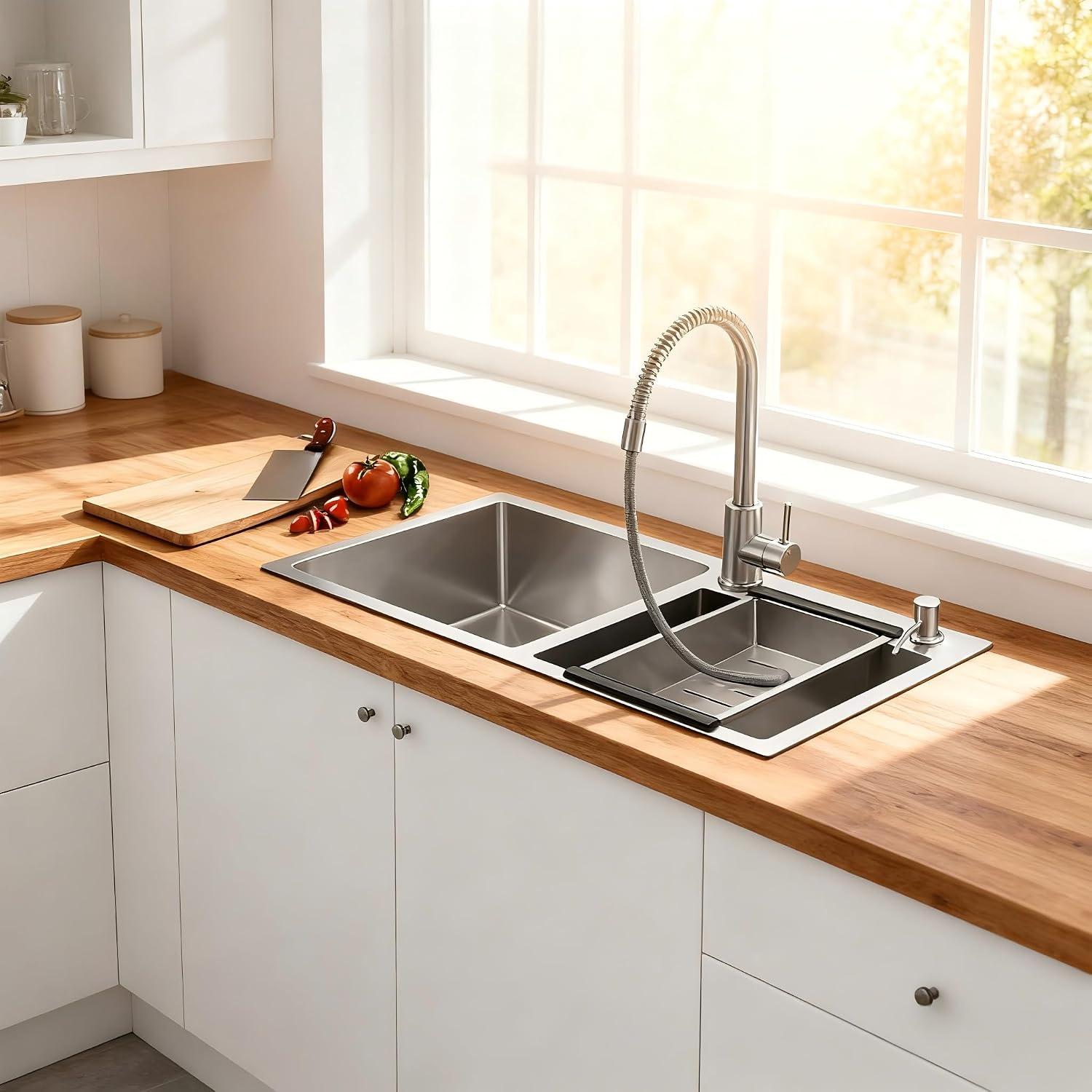Modern Kitchen Sink Nano-Coated 30.7x16.9 Inch Stainless Steel Kitchen Sink, Drop in & Topmount Double Bowl Sinks with Drain&Fruit Baskets