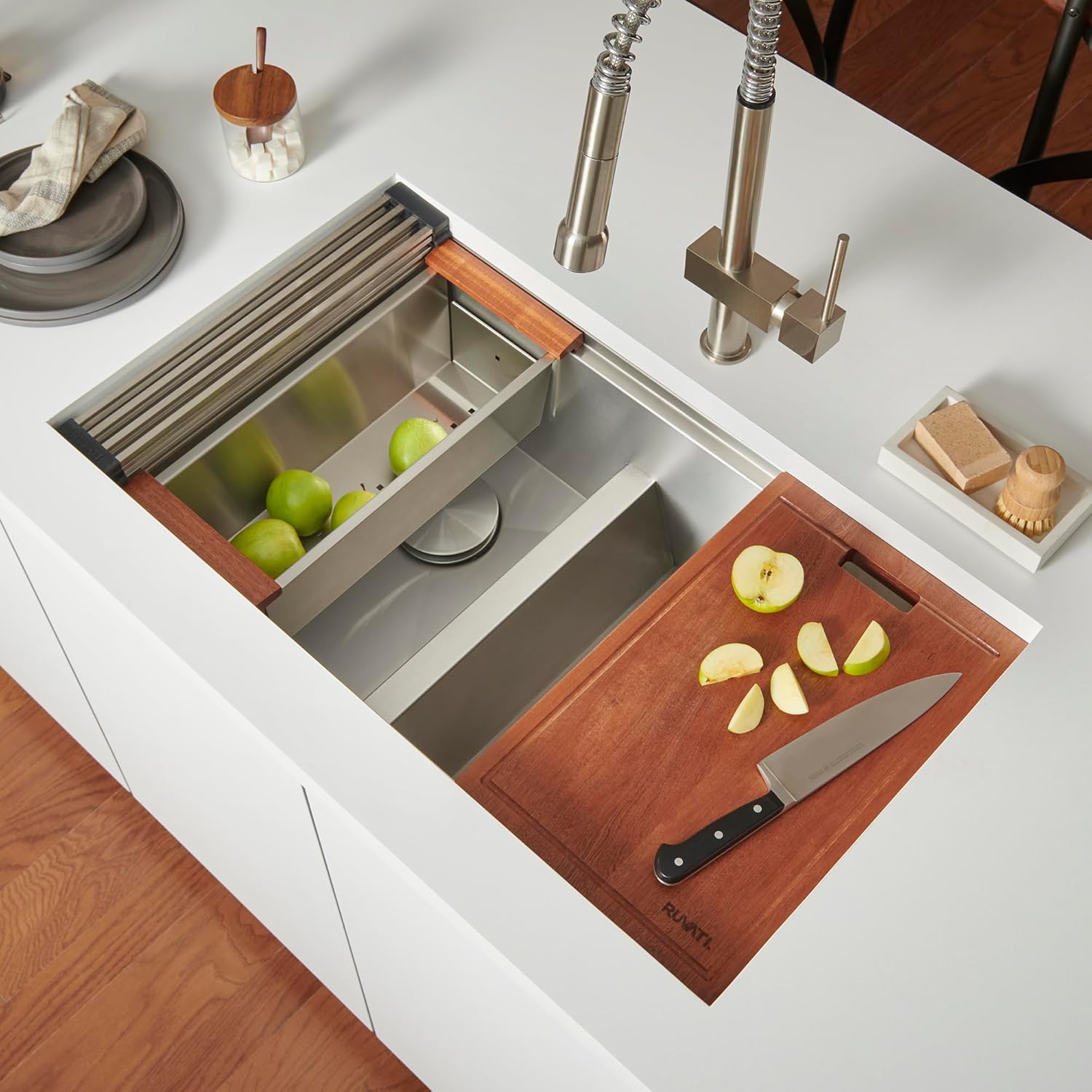 Ruvati 33-inch Workstation Ledge 50/50 Double Bowl Undermount kitchen sink with Brushed Finish - 16 Gauge Stainless Steel Kitchen Sink - Workstation Kitchen Sink - RVH8350
