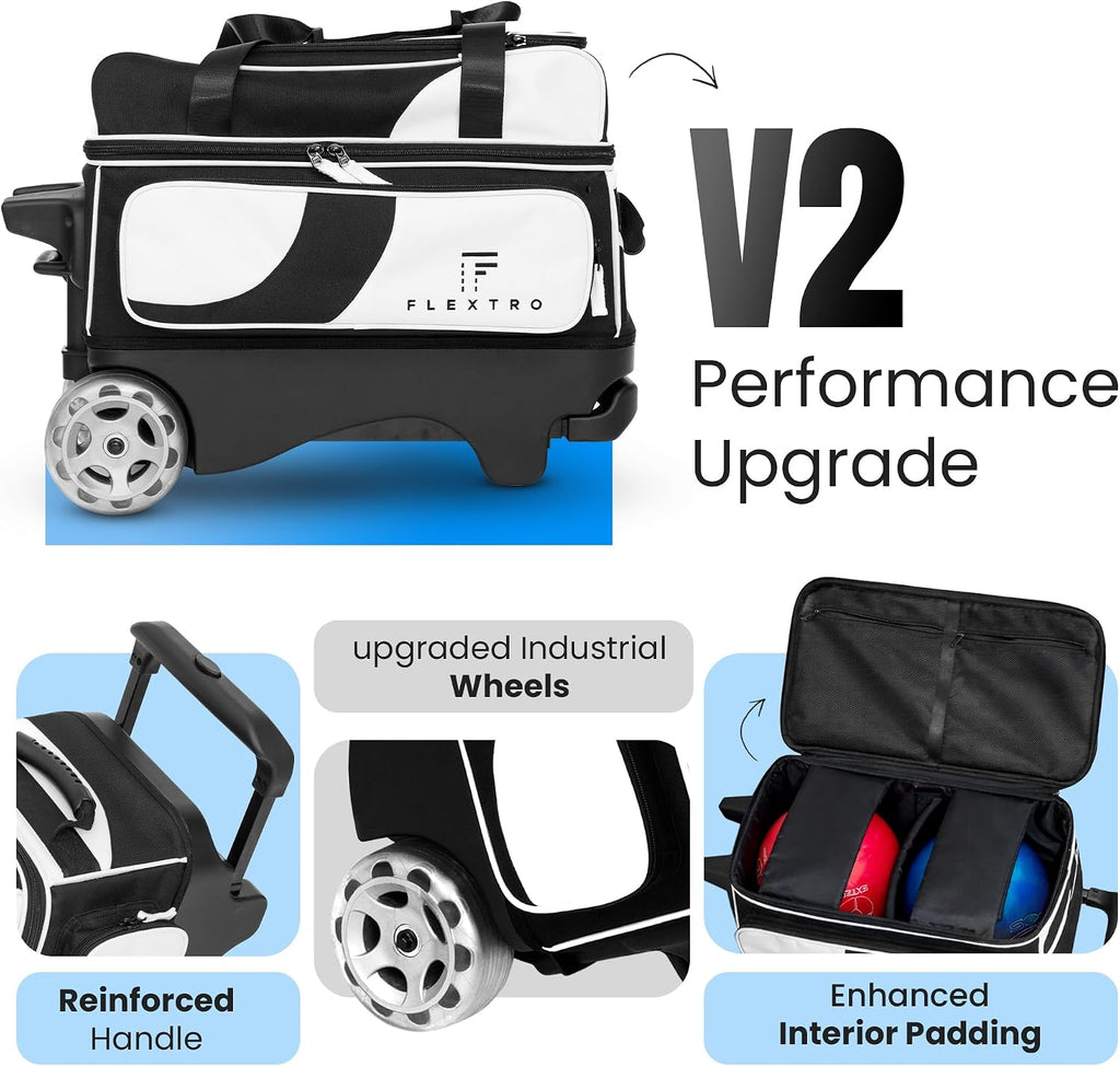 Flextro 3 Ball Bowling Bag with Wheels - Heavy Duty Rolling Bowling Bag for 3 Balls & Shoes - Premium Smooth Rolling System & Reinforced Frame