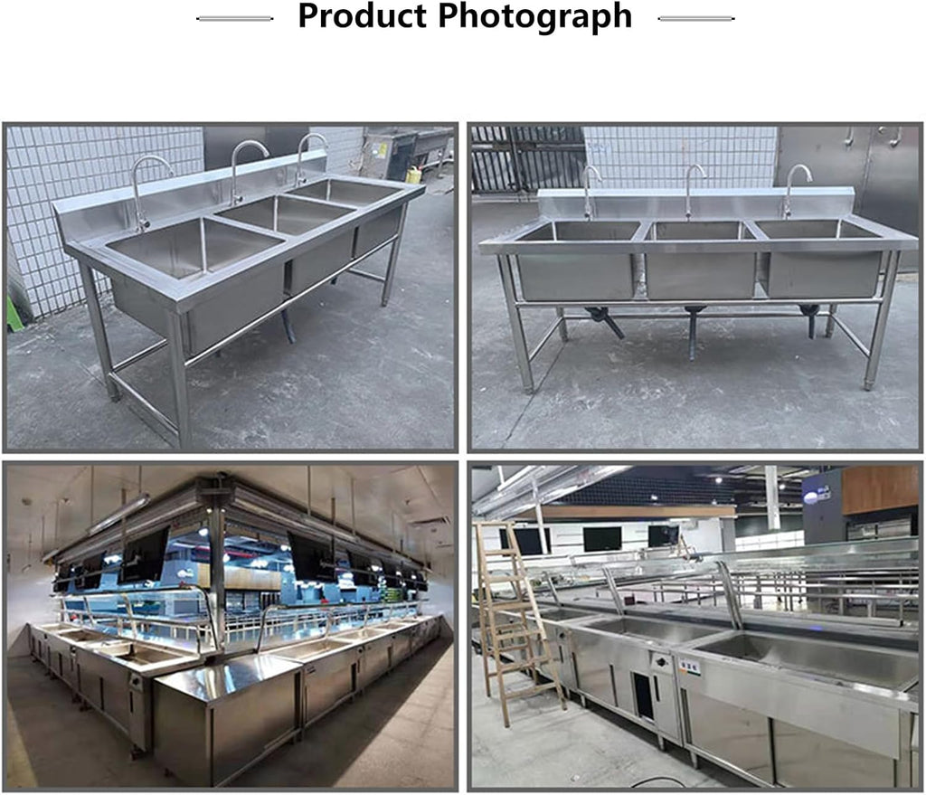 3-Compartment Commercial Stainless Steel Sink, Freestanding Triple Bowl Kitchen Sink, 59' L x 23.6' W x 31.5' H