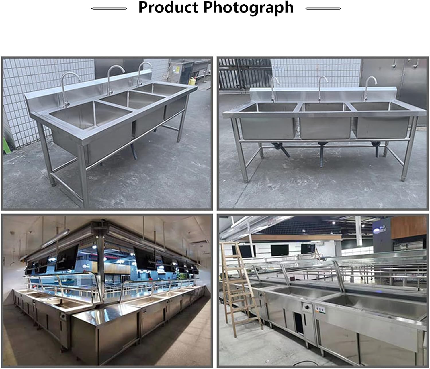 3-Compartment Commercial Stainless Steel Sink, Freestanding Triple Bowl Kitchen Sink, 59' L x 23.6' W x 31.5' H