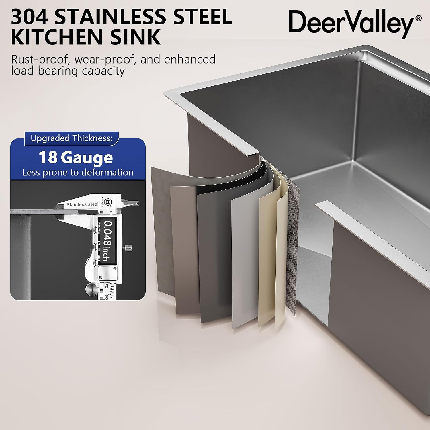 DeerValley Workstation Kitchen Sink 30 Inch, 18 Gauge Stainless Steel Single Bowl Sink, Handmade with Built-In Accessories, Ledge Design & Cutting Board