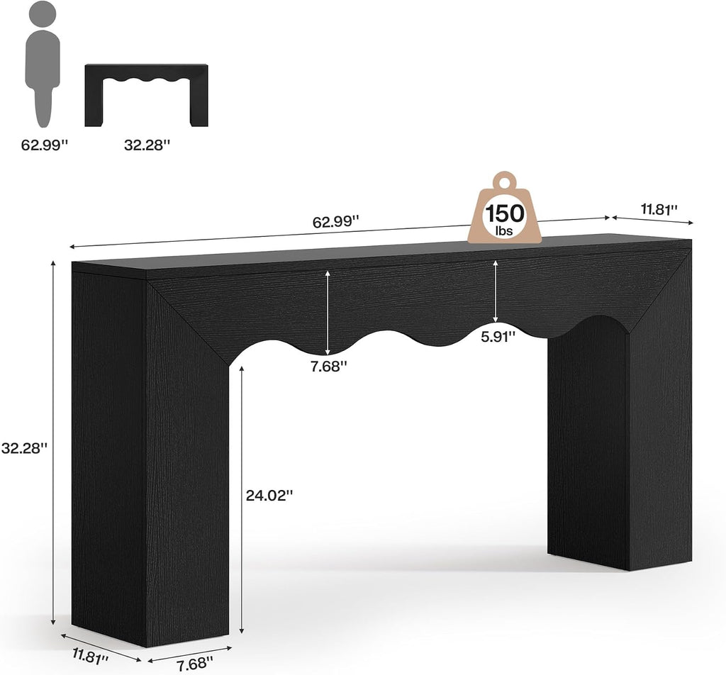Tribesigns 63' Farmhouse Console Table, Wooden Couch Table Behind Sofa with Storage, Long Entryway Sofa Station, Narrow Console Stand with Base, Hallway Stand for Entryway, Living Room (1, Black)