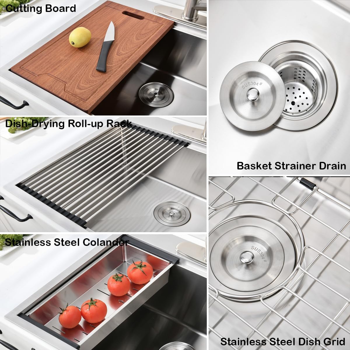 33 Inch Drop In Kitchen Sink Workstation - 33 x 22 Inch Drop In Sinks 16 Gage Stainless Steel Topmount Sinks Single Bowl 10'' Deep Handmade Above the Counter sink with Cutting Board& Strainer