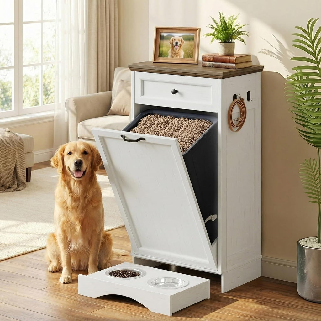 21''W Dog Feeding Station with Storage, (White, Single Door)
