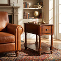 Narrow End Table with Drawer and Open Storage Shelf, Solid Wood Sofa Side Table for Living Room, Beside Table,Telephone Table for Small Spaces, No-Tools Assembly Caramel Brown BBJ004DR