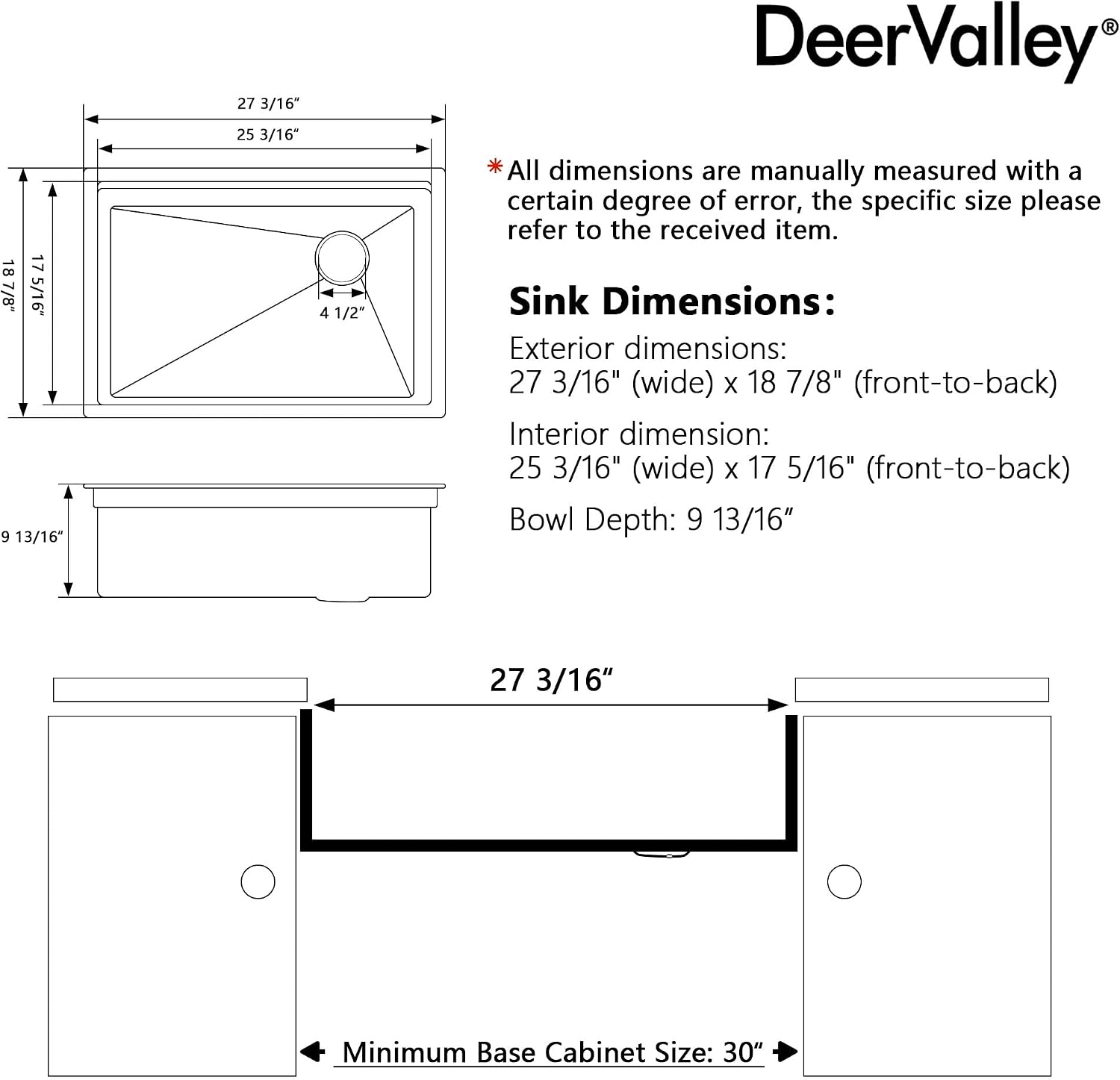 DeerValley Workstation Kitchen Sink 27 Inch, 18 Gauge Stainless Steel Single Bowl Sink, Handmade with Built-In Accessories, Ledge Design & Cutting Board