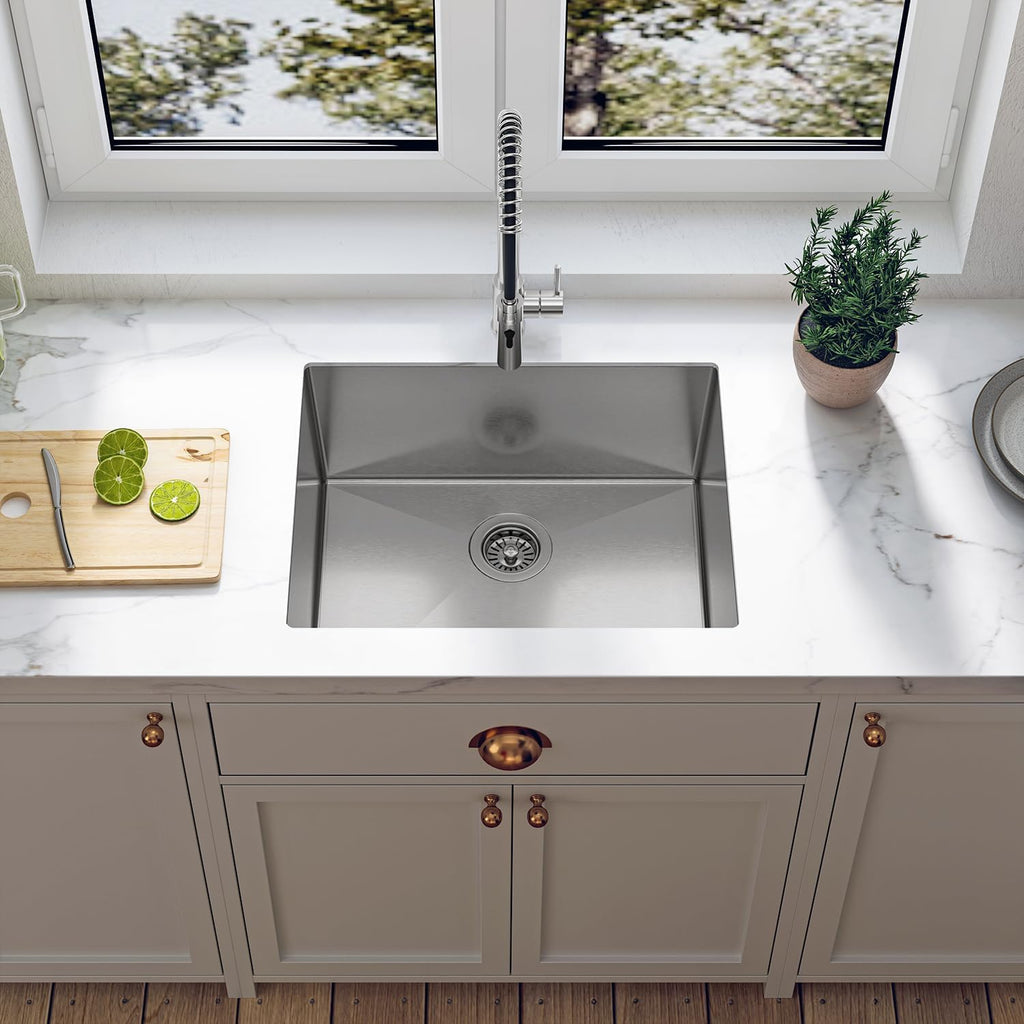 Sinber HU2318S-10-S 23' x 18' x 9' Undermount Single Bowl Kitchen Sink with 18 Gauge 304 Stainless Steel Satin Finish (Sink Only)