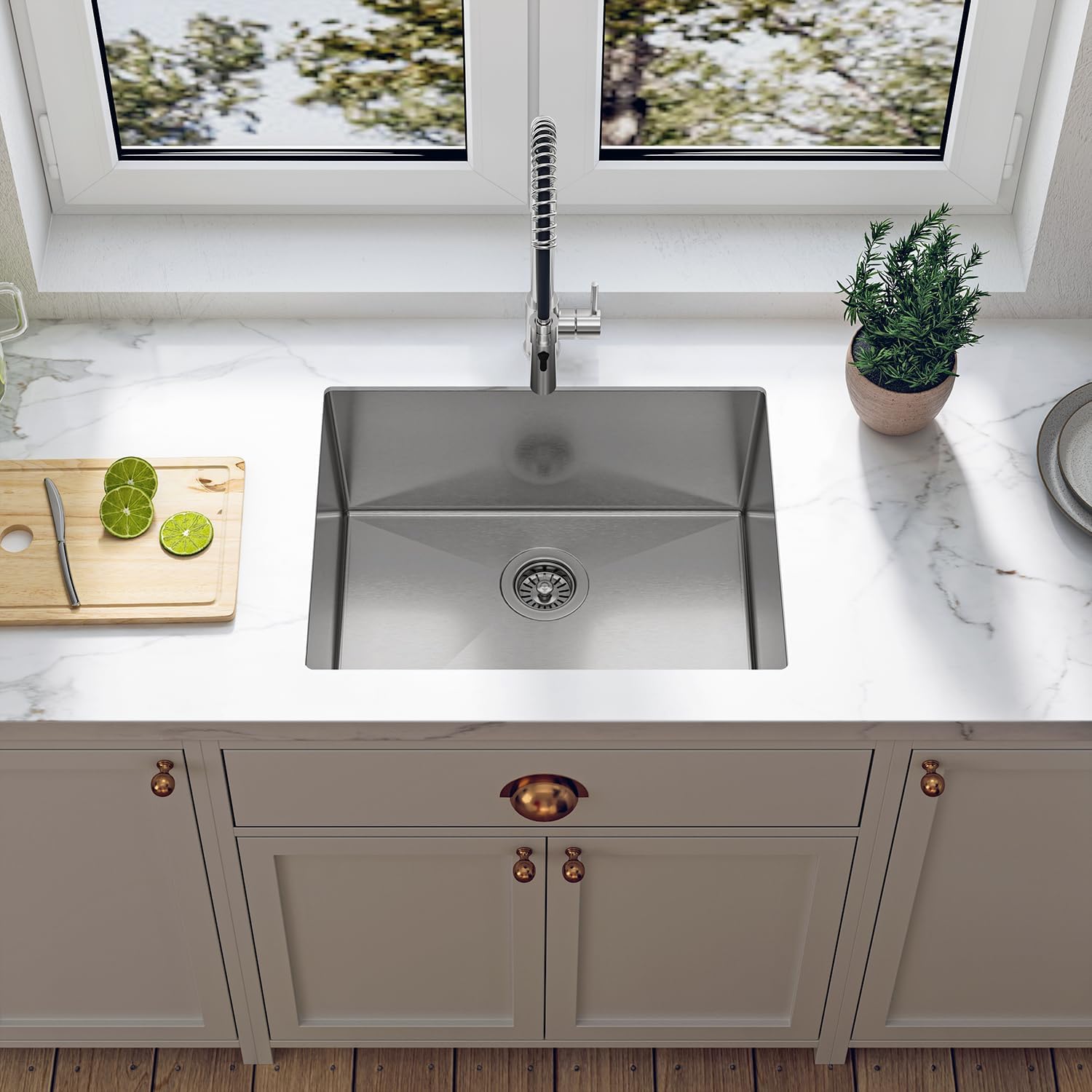 Sinber HU2318S-10-S 23' x 18' x 9' Undermount Single Bowl Kitchen Sink with 18 Gauge 304 Stainless Steel Satin Finish (Sink Only)