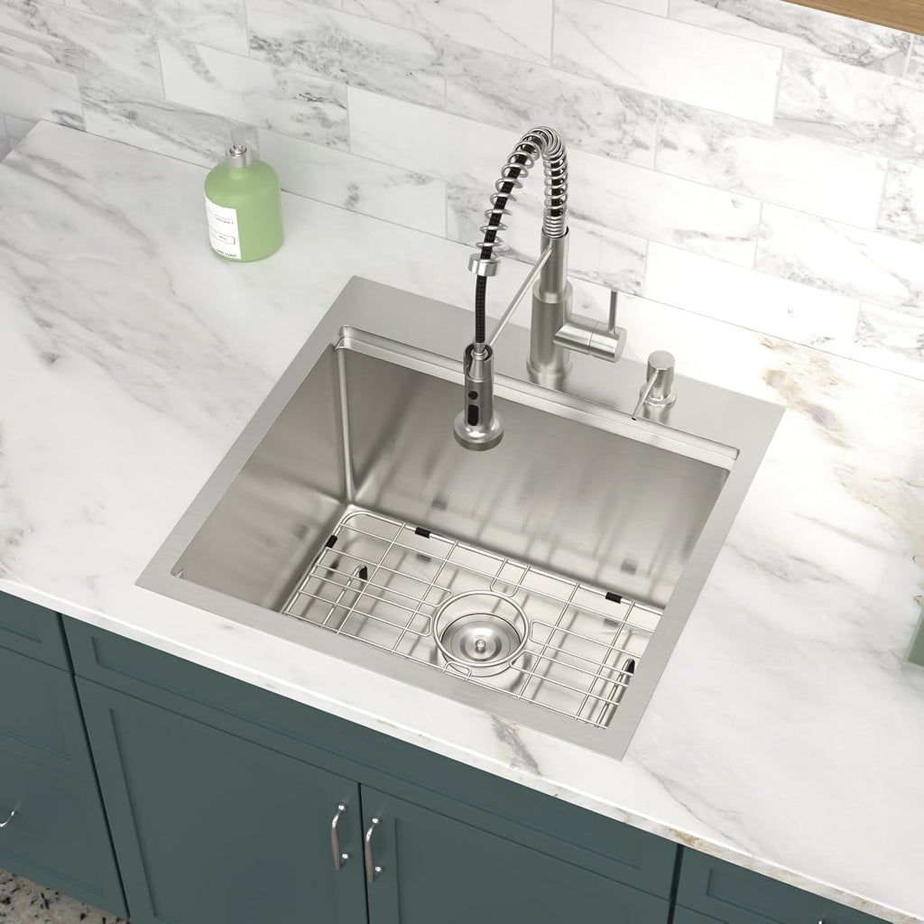 21x20 Inch Drop In Laundry Room Sink 12' Deep Kitchen Sink with Workstation Faucet Combo 304 Stainless Steel Single Bowl #LOF-L-DOE00127