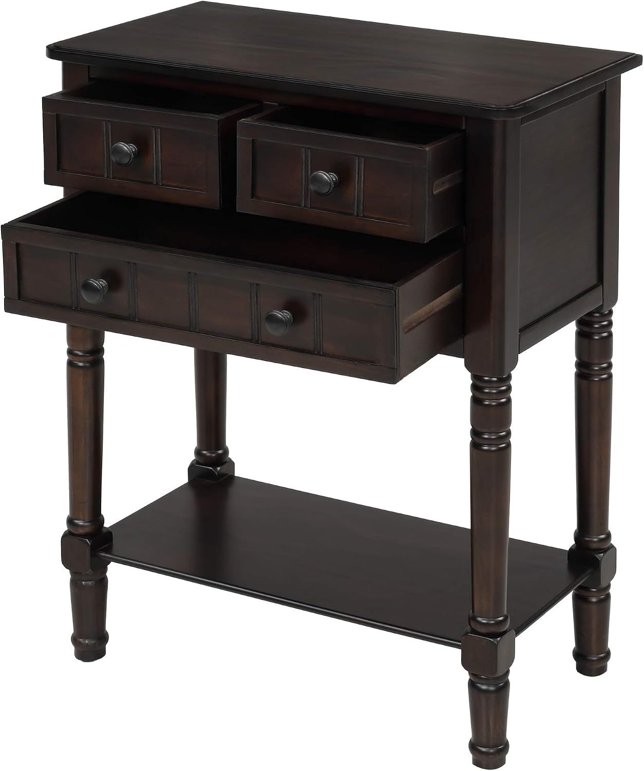 Knocbel Slim Antique Entry Console Table with Drawers & Bottom Open Shelf, Solid Wood Sofa Couch Table for Entryway Hallway Living Room (Espresso)