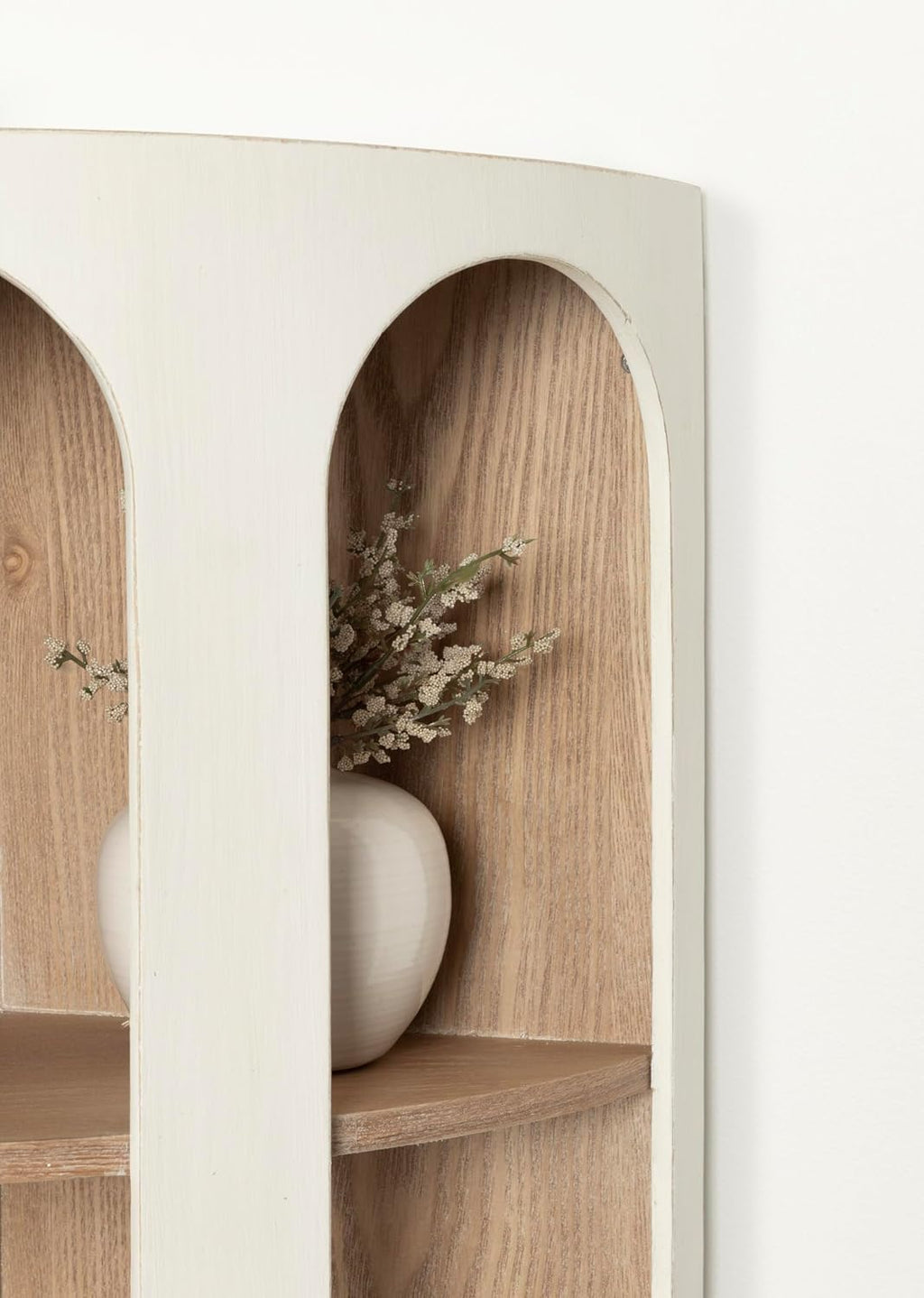 Kate and Laurel Elloree Modern Corner Shelf Cabinet for Storage and Display; 16 x 11 x 24; White and Natural; Transitional Corner Storage for Use as Living Room Shelving or Bedroom Storage Design