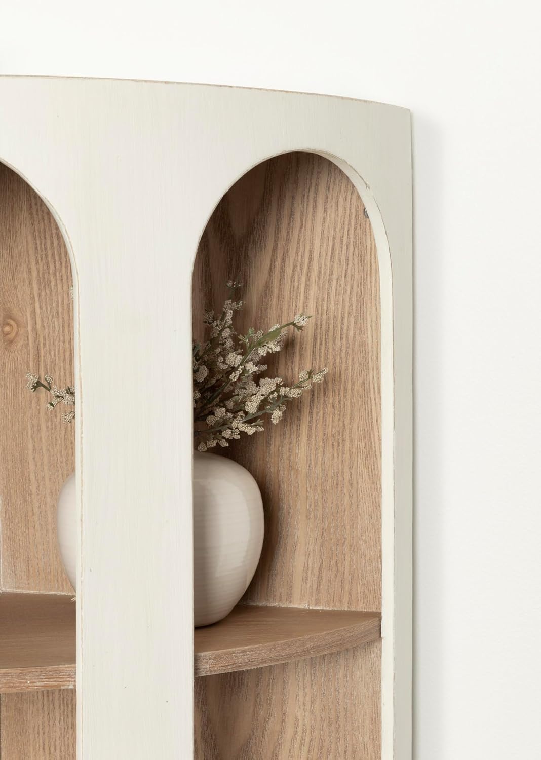 Kate and Laurel Elloree Modern Corner Shelf Cabinet for Storage and Display; 16 x 11 x 24; White and Natural; Transitional Corner Storage for Use as Living Room Shelving or Bedroom Storage Design