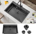 ATTOP 33 Inch Black Large Single Bowl Drop in Kitchen Sink,33x22 Inch Nano Black Stainless Steel Handmade Drop in Single Bowl Kitchen Sink