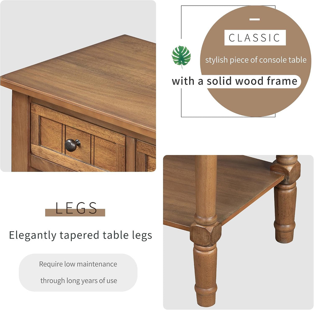 Knocbel Slim Antique Entry Console Table with 3 Drawers & Bottom Open Shelf, Solid Wood Narrow Sofa Couch Table for Entryway Hallway Living Room 23.7' W x 13' D x 31.4' H Natural