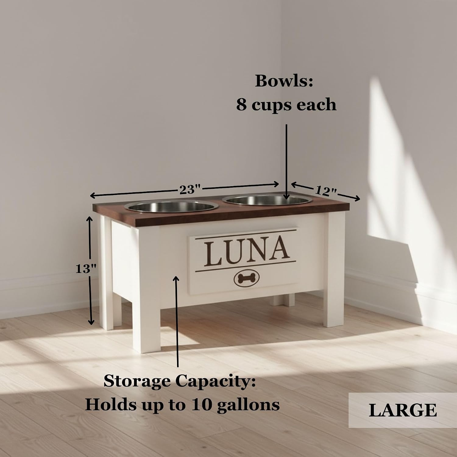 GTW Elevated Dog Bowl Stand for Large Dogs - Customized Feeding Station with Storage & Stainless Steel Bowls (Large, Blue)