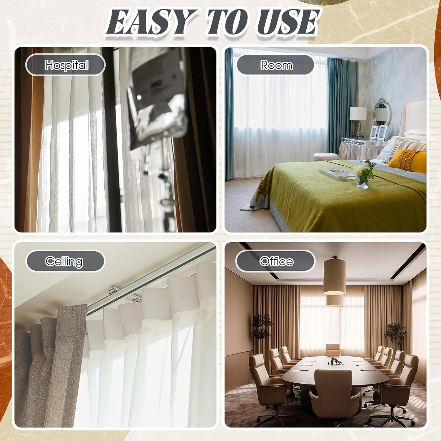 Juexica Ceiling Curtain Double Track Set 3ft-16.4ft/5 Meter White Double Curtain Track Ceiling Mount Heavy Duty Room Divider Adjustable Length Rails with Clips Hooks End Hook
