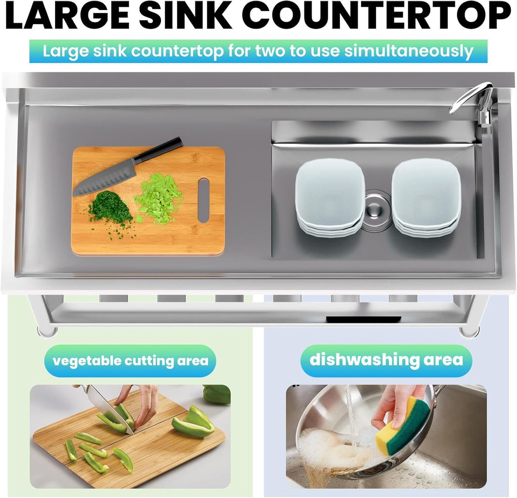 1 Compartment Sink Commercial, Stainless Steel Utility Sink for Restaurant Bar Kitchen, Extra Large Triple Bowl Commercial Sink for Food Prep and Cleaning (1 Compartment)