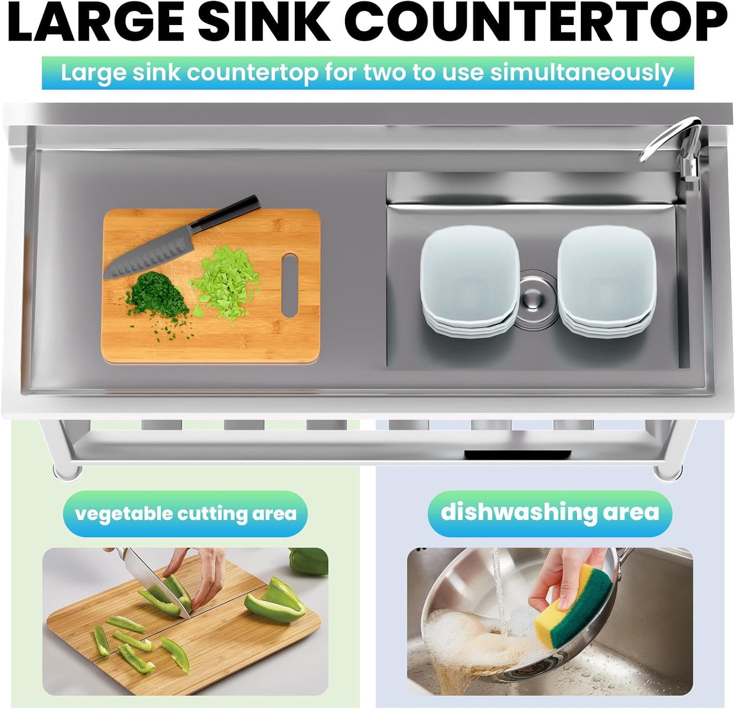 1 Compartment Sink Commercial, Stainless Steel Utility Sink for Restaurant Bar Kitchen, Extra Large Triple Bowl Commercial Sink for Food Prep and Cleaning (1 Compartment)
