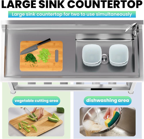1 Compartment Sink Commercial, Stainless Steel Utility Sink for Restaurant Bar Kitchen, Extra Large Triple Bowl Commercial Sink for Food Prep and Cleaning (1 Compartment)