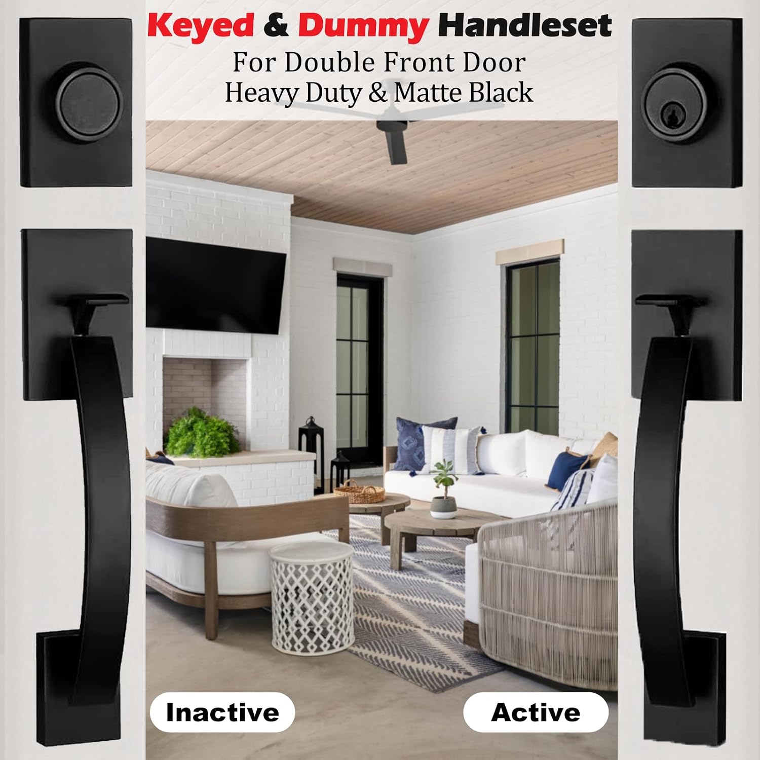 NEWBANG 2 Pack to be Keyed Alike Modern Entry Handlesets for Front Doors with Same Culinders and Same Keys in Matte Black(1 PC Keyed and 1 PC Keyed & Dummy),MDHST2017DB-AMZ-SET
