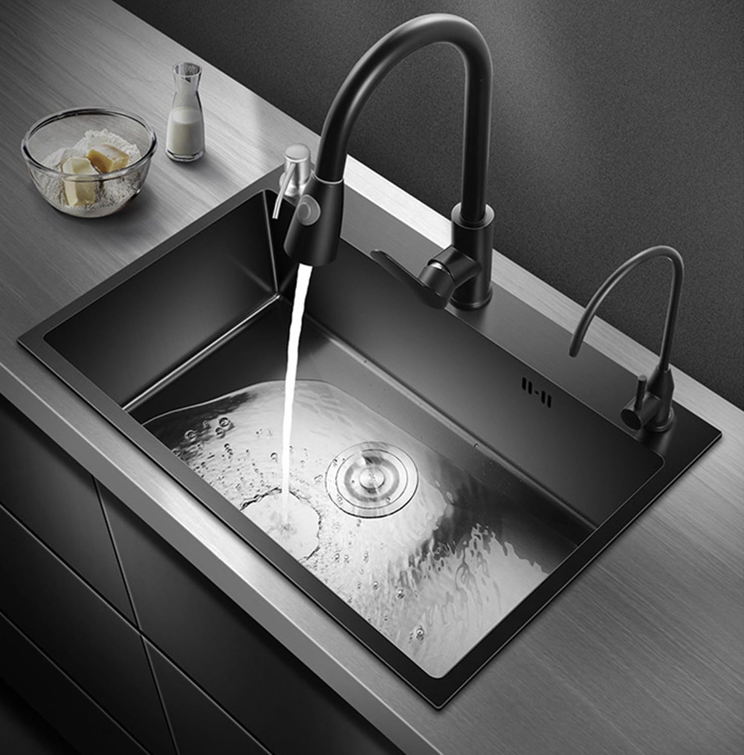 Drop in Stainless Steel Kitchen Sink, 16 Gauge Single Bowl Kitchen Sink, Black 3 Hole Workstation Sink, Topmount Bar Sink, Farmhouse Workstation Sink with Multiple Accessories (23.6 x 17.7in)