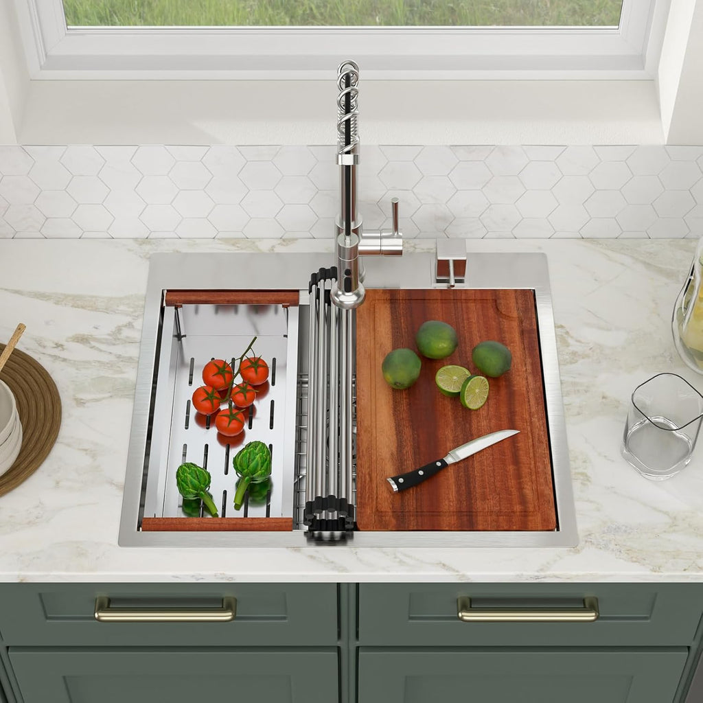 25x22 Drop in Kitchen Sink 25x22x9 Inch Workstation Stainless Steel Sinks 16 Gauge Topmount Single Bowl Kitchen Bar Sink Bowl