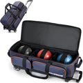 3 Ball Bowling Bags with Wheels, Bowling Bags 3 Ball Roller - 900D Oxford Waterproof PU, Bowling Bag with Multi-Separate Storage Pockets & Retractable Handle Extends to 40''