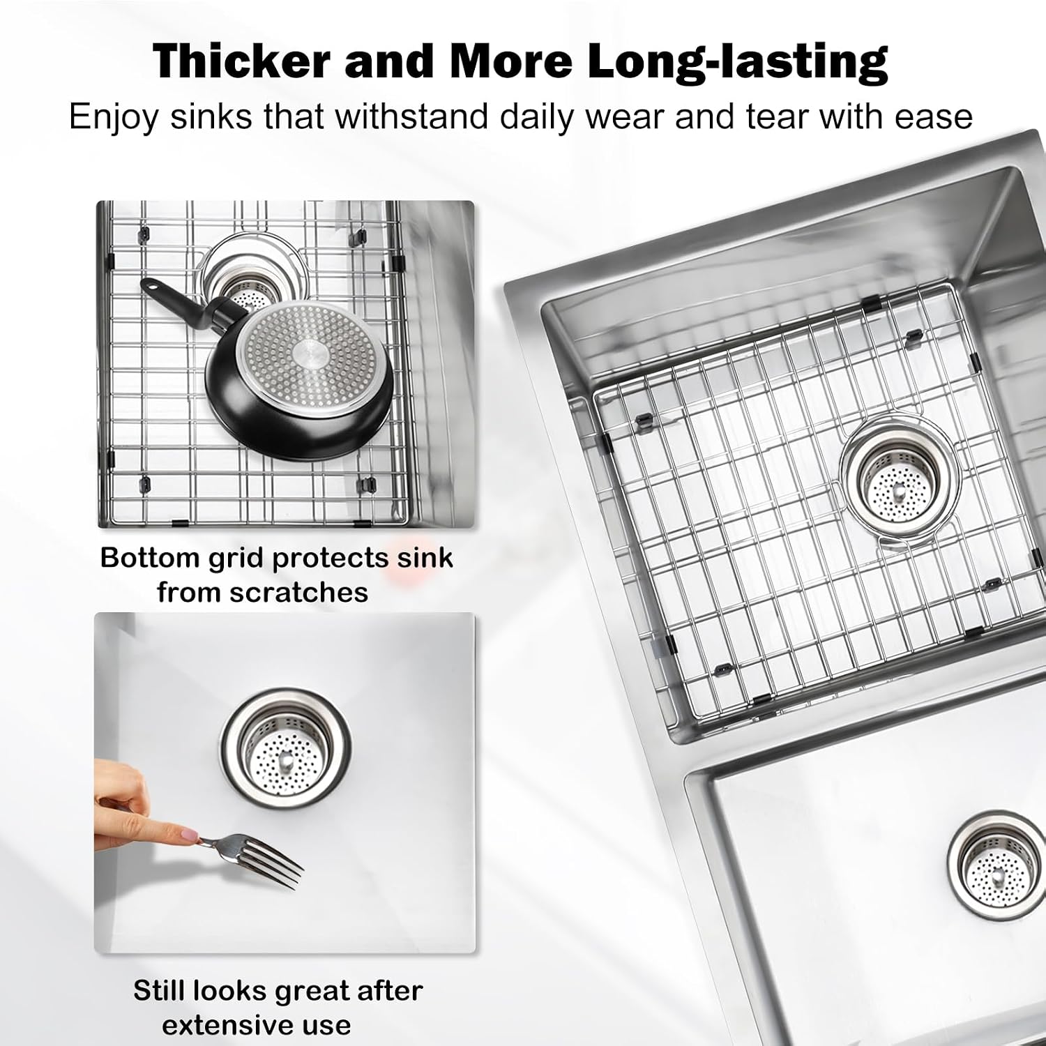 SANYCASA 33 Inch Double Bowl Kitchen Sinks with Quick Drain Slope - 11 Gauge (3mm) 304 Stainless Steel Undermount Kitchen Sink with Accessories