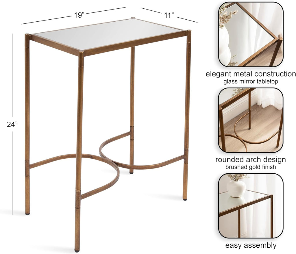 Kate and Laurel Catriona Modern Glam Metal Skinny Side Table, 19 x 11 x 24, Gold, Rectangular Slim Living Room End Table with Unique Geometric Base for Use as Bedroom Accent or Entryway Decor