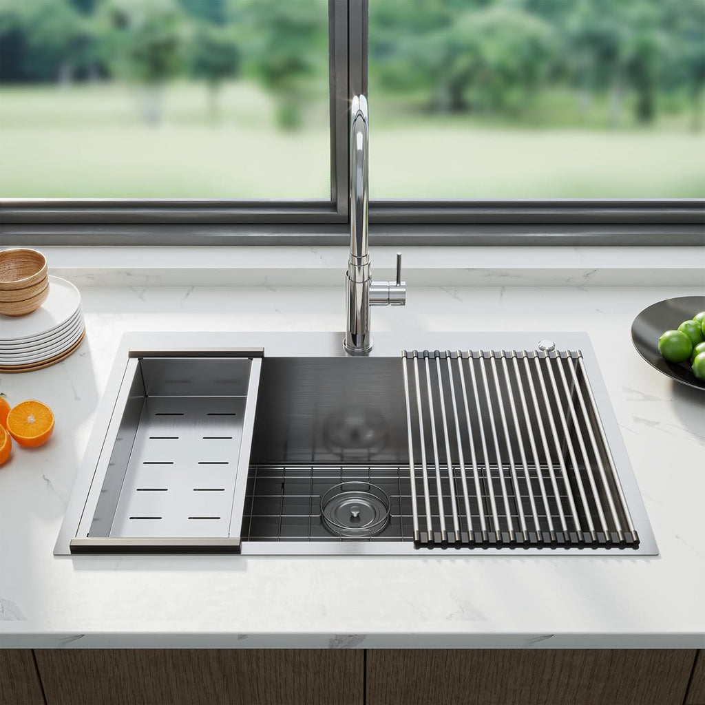 30 x 22 Drop-In Workstation Kitchen Sink – 16 Gauge Stainless Steel Topmount Sink, 10' Deep Single Bowl & 5 Accessories