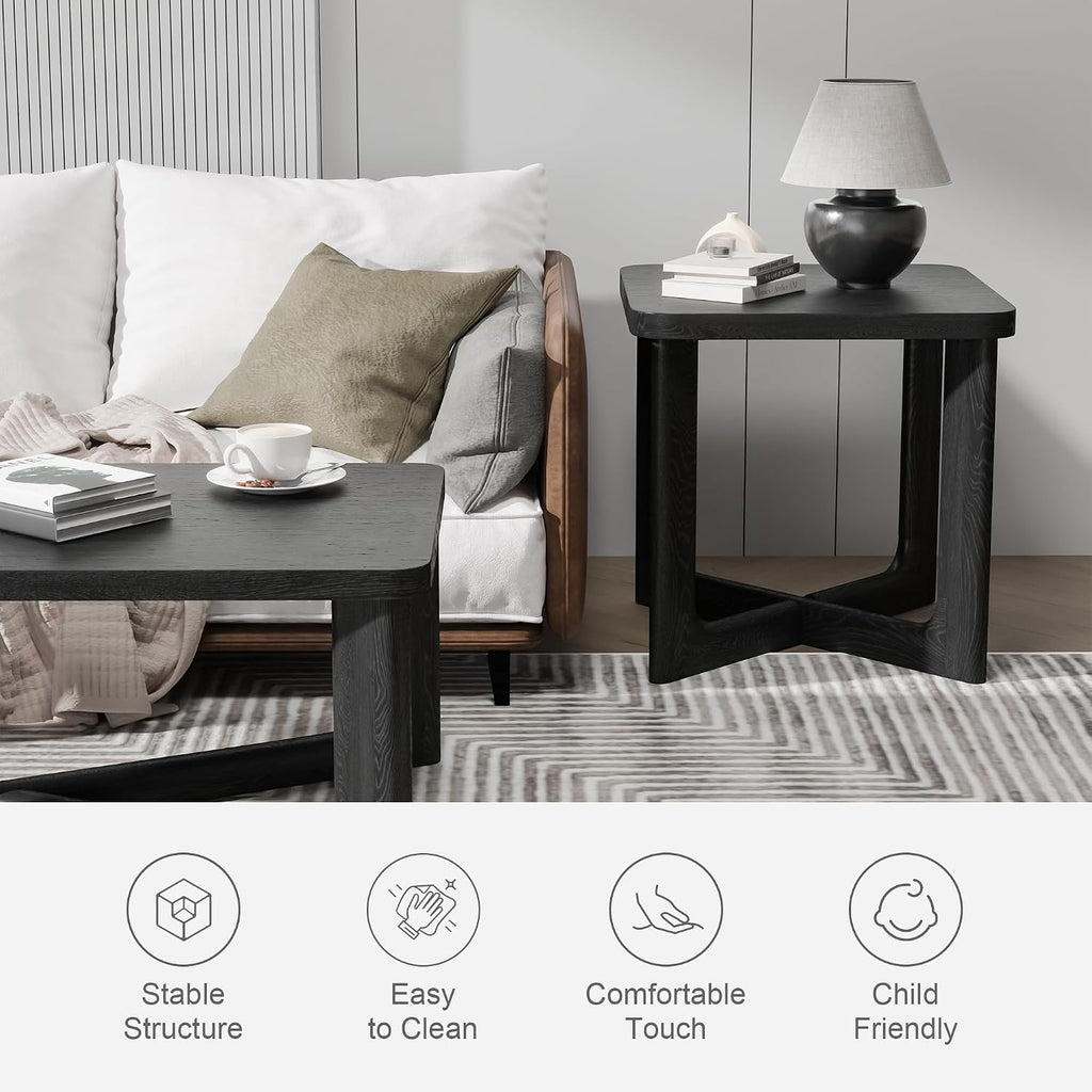 Casaphoria 24' End Side Table, Solid Wood Sofa Table with Cross Sturdy Legs, Slim Beside Table, Nightstand Telephone Table for Bedroom, Living Room, Restaurant, Small Spaces, Black