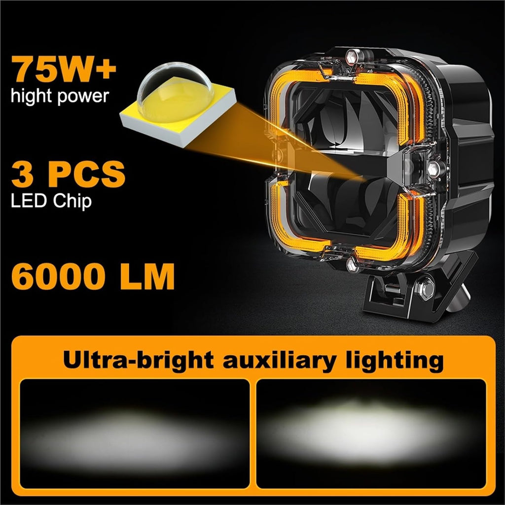 Car Led Work Light Bar For Jeep Offroad Truck 4x4 SUV ATV Spotlight Amber 12V Auxiliary Accessories(2 lamp only)