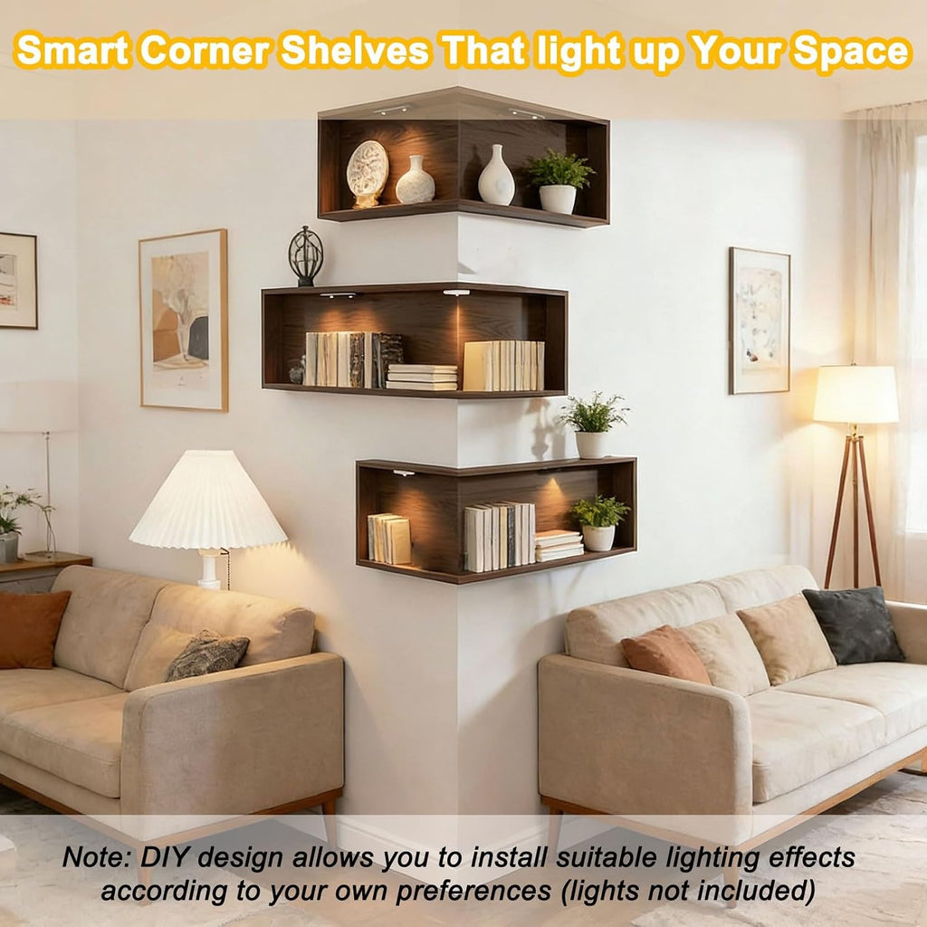 Floating Corner Shelves, Wall Mounted Display Shelf for Collectibles, Books, Plants, Space-Saving Corner Storage Rack for Bedroom, Living Room, Home Decor(1 Pack,L-Shape 30 x 60 x 20 cm)