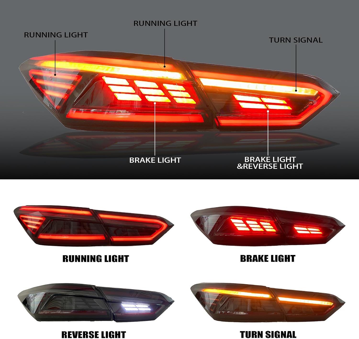 LED Taillights Assembly for 8th Gen Toyota Camry LE SE TRD XSE XLE 2018-2022, Smoked Lens Camry Rear Lamps with Animation DRL Sequential Indicator, Red Lamp Panel