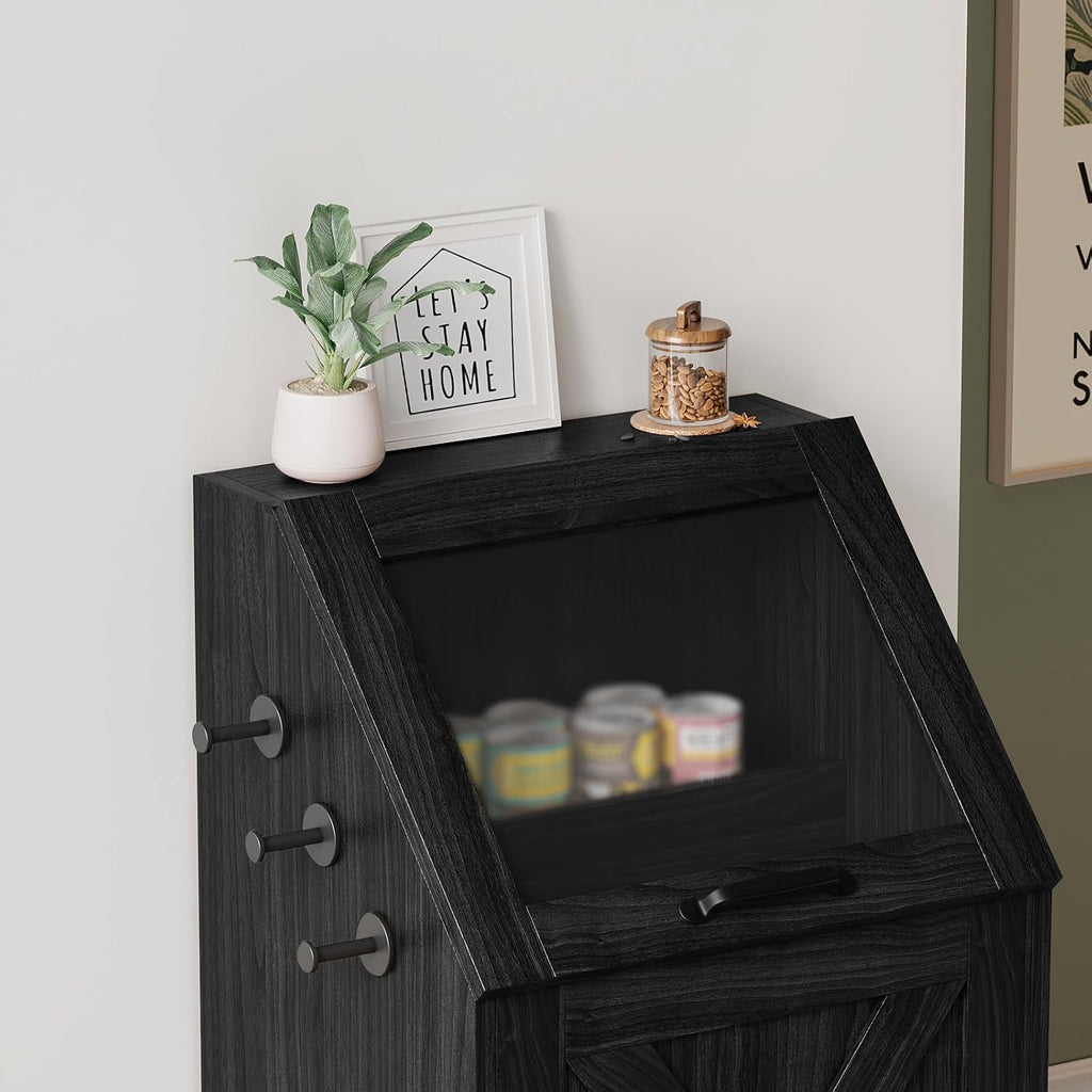 Dog Feeding Station with Storage Cabinet and 2 Elevated Dog Bowls, Hidden Pet Food Storage Organizer for Dog &Cat,Modern Dogs Furniture (Black)