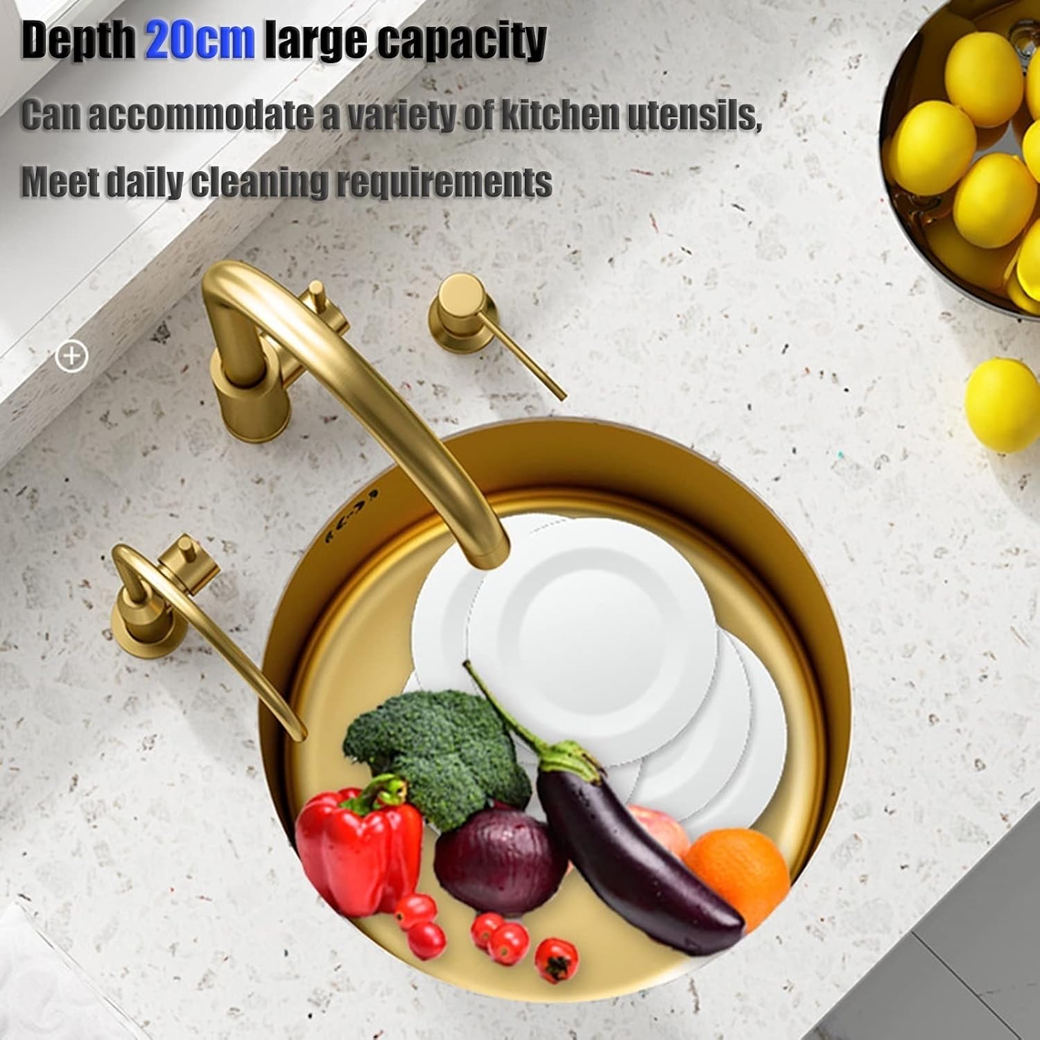 Gold Single Bowl Kitchen Sink Stainless Steel Small Bar Sink with Faucet and Drain Kit Drop-in Or Undermount (Color : Gold-2, Size : 36x36cm) (Gold2 36x36cm)