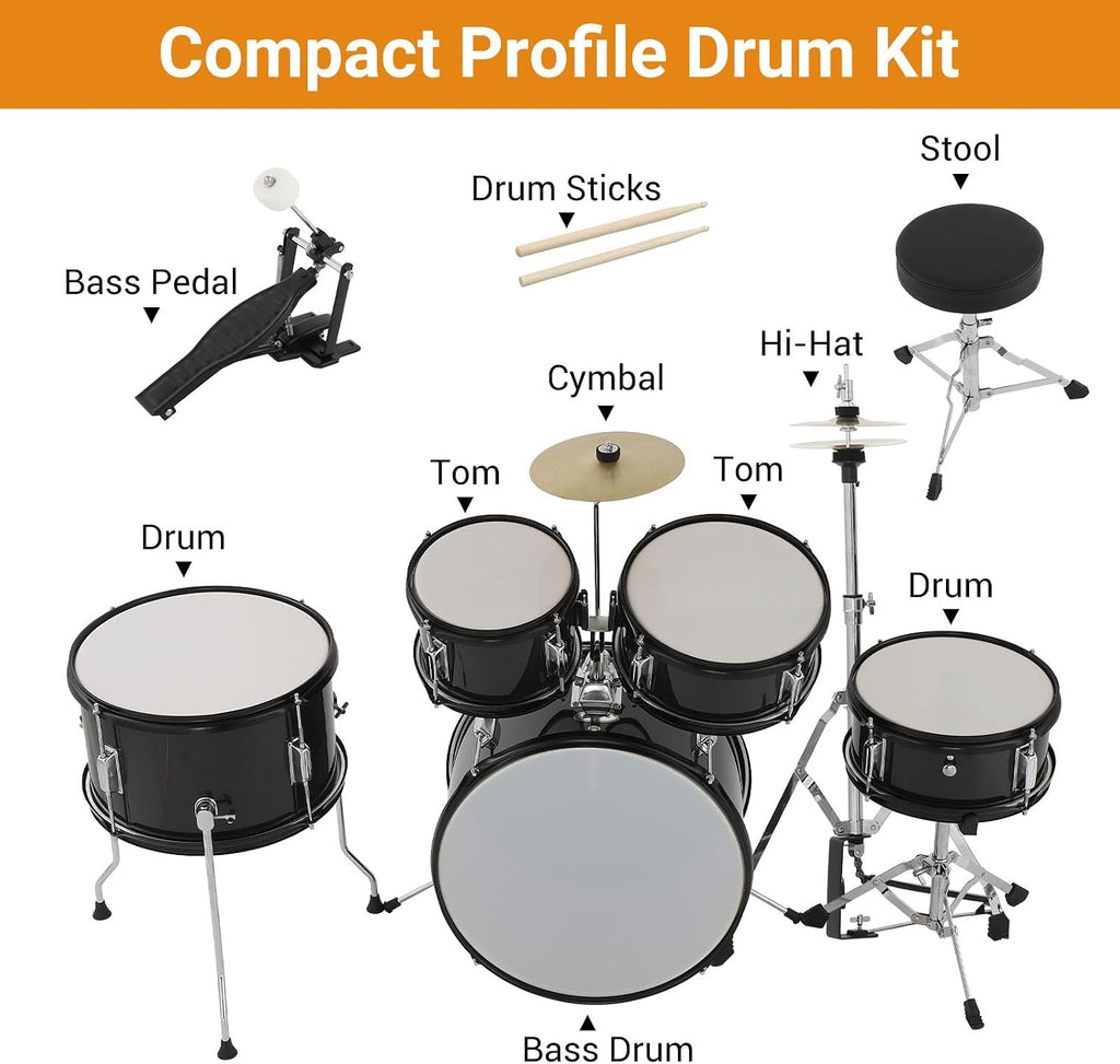 GarveeTech Drum Set 5-Piece for Beginners, Complete Full Size Kit with Bass, Toms, Snare, Stands, Cymbal and Drumsticks