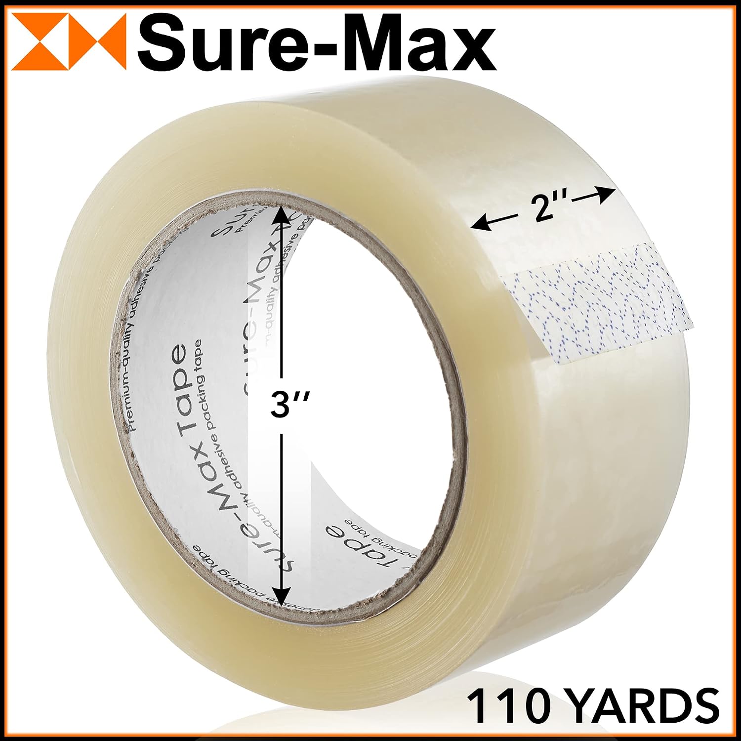 Sure-Max Premium Carton Packing Tape 2.0 mil 330 Feet (110 Yards) - Clear - 2 Cases (72 Rolls Total)