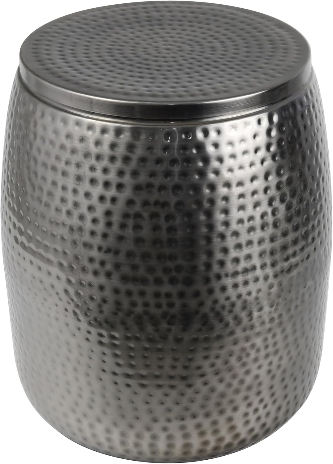happimess SSL2000B Merida 19' Modern Rustic Hammered Metal Drum Storage Side Table with Lid, End Table for Decoration in Living Room, Bedroom, Bathroom, Antique Nickel