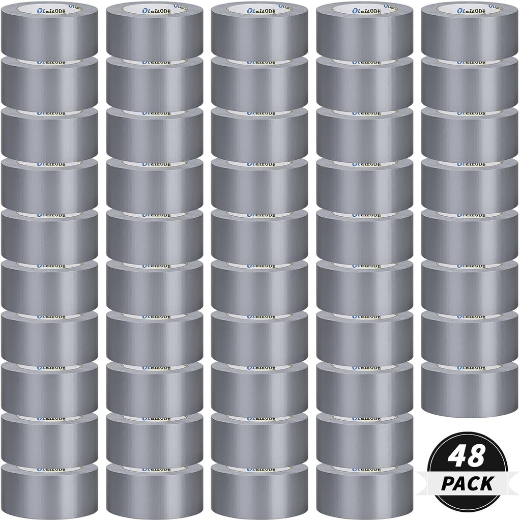 48 Pack Silver Duct Tape Heavy Duty Bulk, 2 inch X 1440 Yards, Strong No Residue All-Weather Duct Tape, Waterproof, Tear by Hand, Multi-Use for Indoor & Outdoor Repairs, Industrial, Professional Use