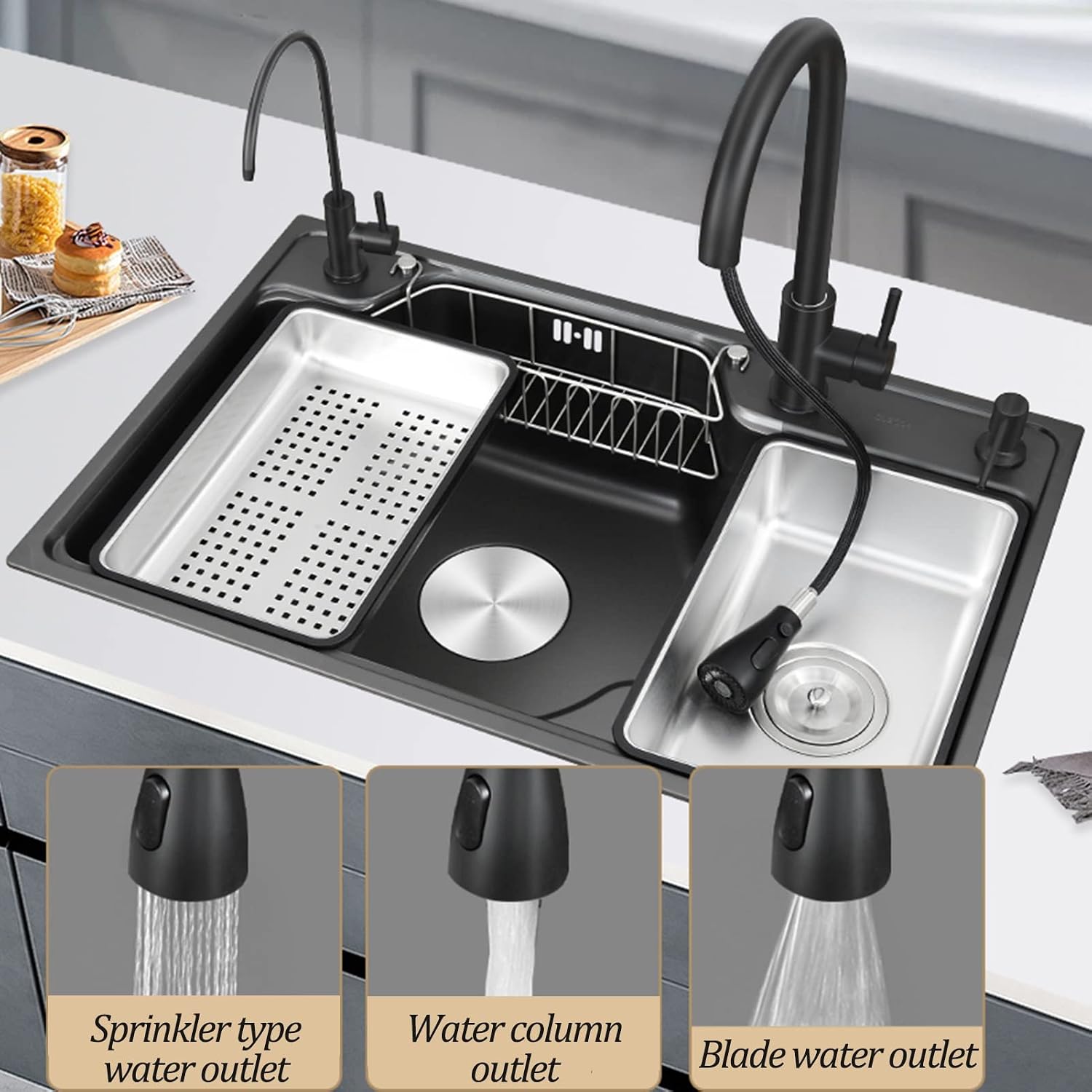 Kitchen Sinks, Single Bowl Kitchen Sink Kitchen Sink Household Bar Sink Rv Sink with Faucet (
