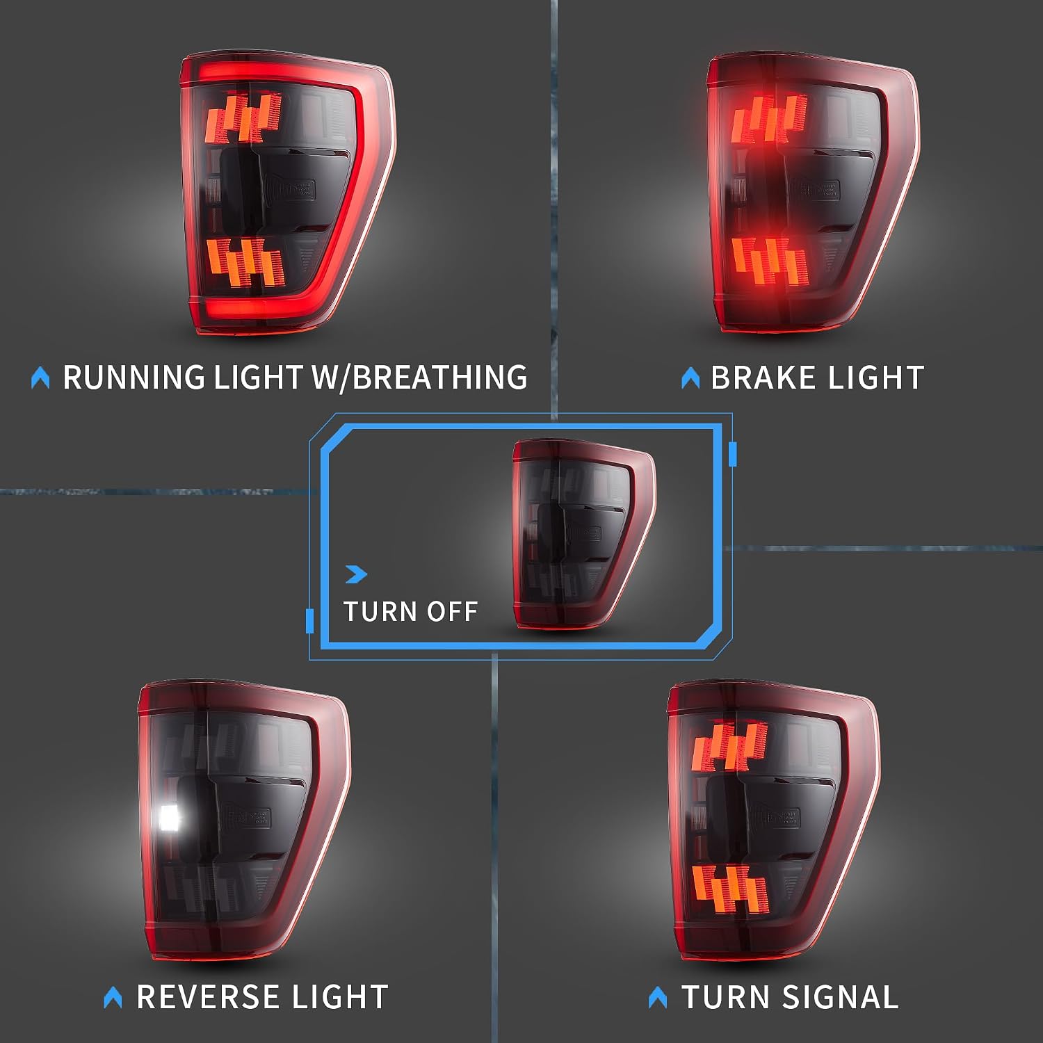 VLAND Led Tail Lights Compatible with 14th Gen Ford F150 2021-2023, Rear Lights w/Dynamic Animation Indicator, Fit Models w/BLIS(Re-Use OE Module) Red Lens