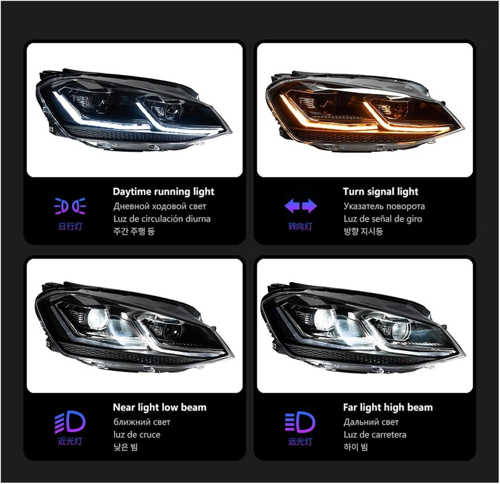 Car Lights Compatible With Golf 7 2013-2017 MK7 LED Auto Headlight Assembly And Front Grill Upgrade Dynamic Bifocal Lens LHD RHD Accessories(For Golf 7 Red)